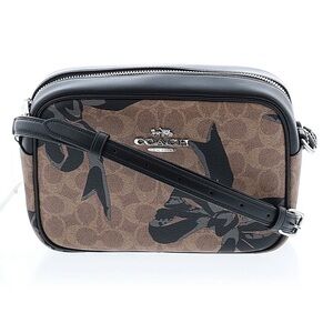 Coach Brown Signature Floral Crossbody Bag with Black Trim
